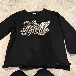 Black Wonens sweater with Leopard Print 'Y'all' Design